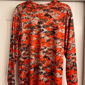Kids Long Sleeve Performance Tee - Orange Digital Camo